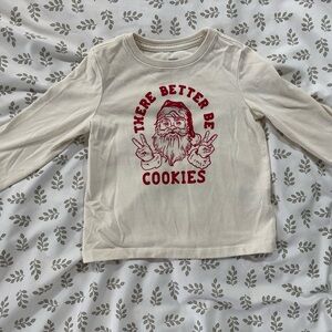 Kids Cream Long Sleeve Santa Shirt with Red Print